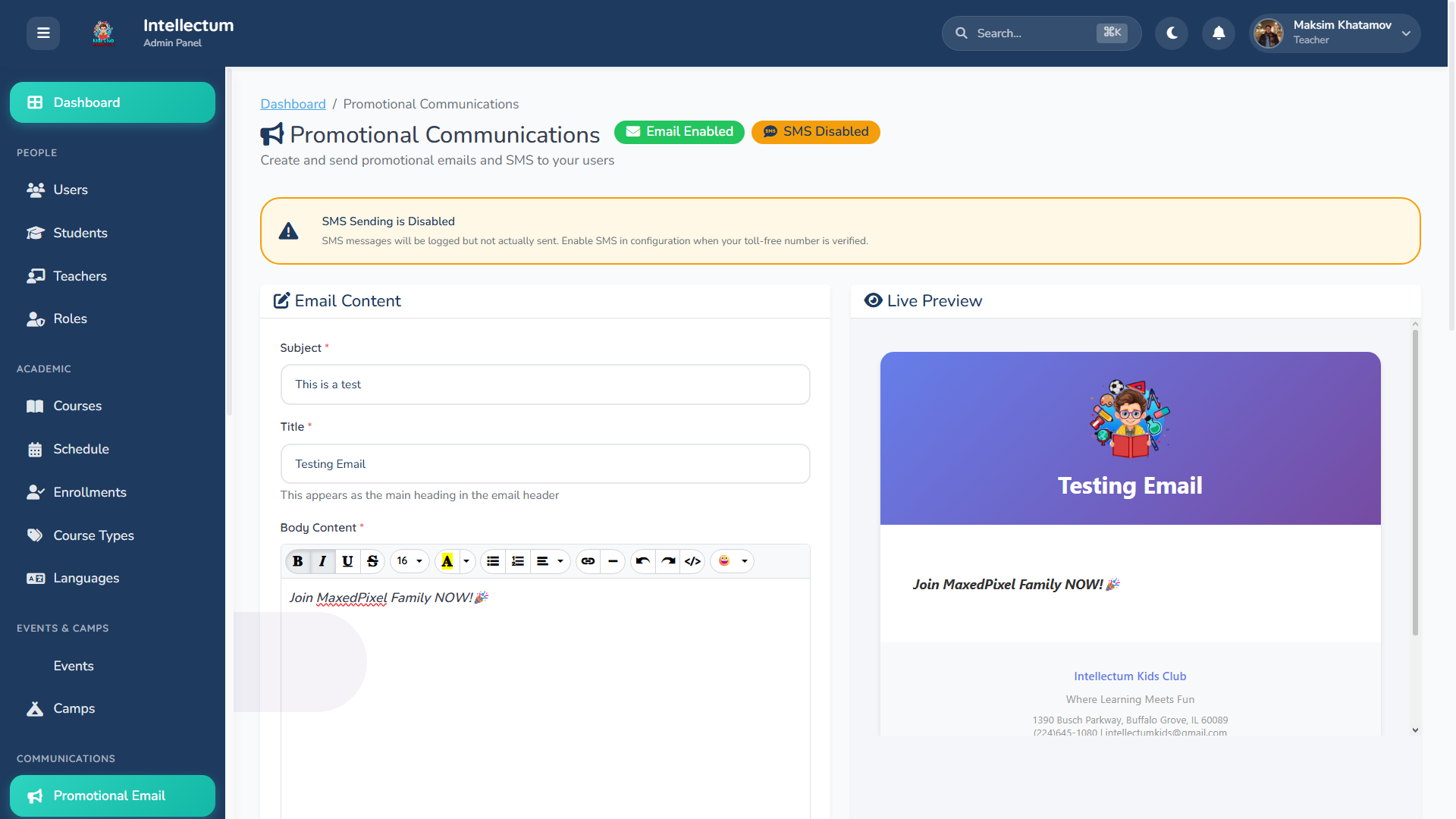 Intellectum Kids — Admin Email Tool